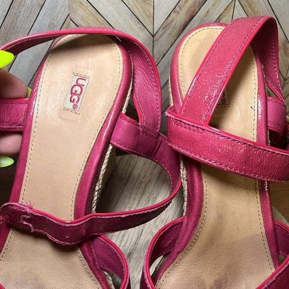 UGG Australia Jackilyn Pink Leather Sling Back Wedge Sandals Vacation Summer - Picture 6 of 10
